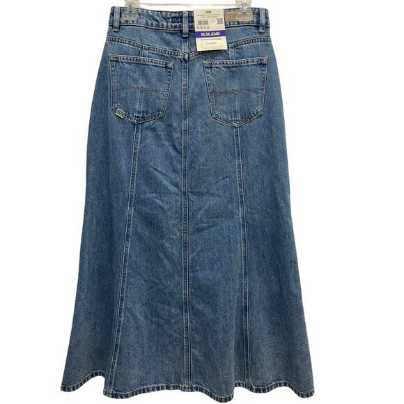 NWT Salsa Jeans Denim Midi Skirt 28 6 Mermaid Western Cowgirl No Slit Light Wash - Picture 5 of 14